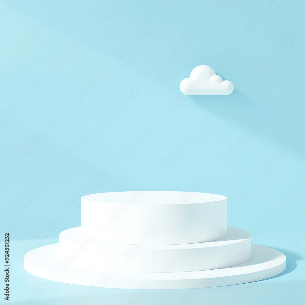 Podium over blue pastel background for products promotion. Minimal sky concept with empty space Podium over blue pastel background for products promotion. Minimal sky concept with empty space