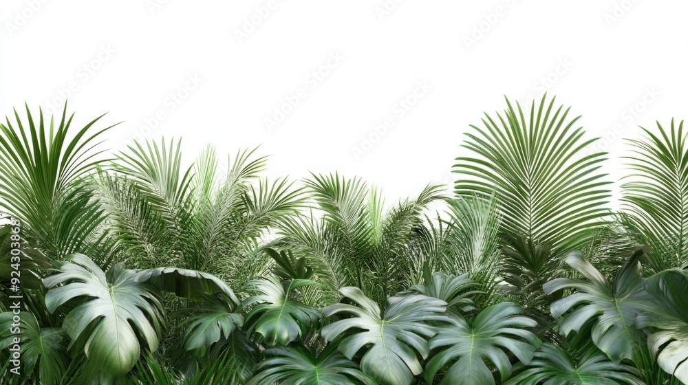 Tropical Seclusion - A Palm Garden in Full Bloom Isolated on a White Background with Ample Copy Space. Tropical Seclusion - A Palm Garden in Full Bloom Isolated on a White Background with Ample Copy Space.