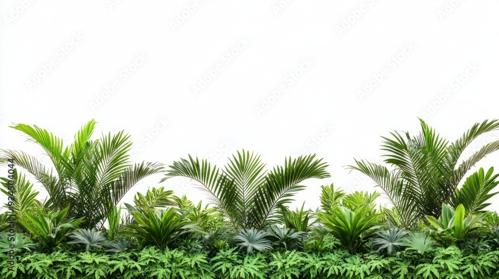 Obraz premium Tropical Seclusion - A Palm Garden in Full Bloom Isolated on a White Background with Ample Copy Space.