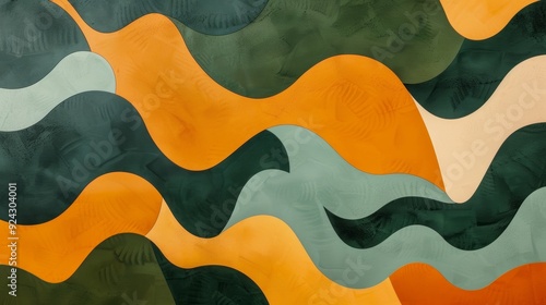 An atypical background with bold geometric waves in contrasting shades of green and orange showcasing the complexity and diversity of organic forms photo