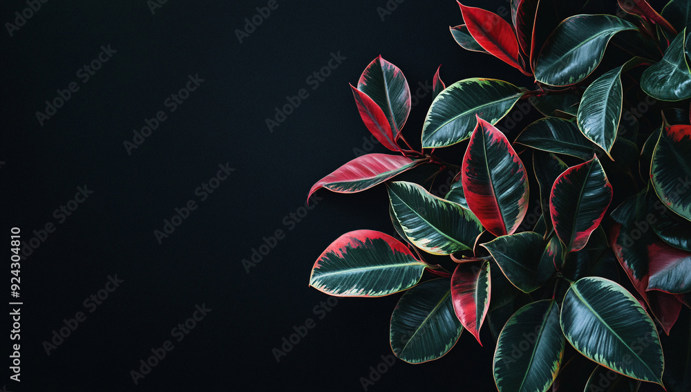 Close-up of lush green burgundy leaves on black background Close-up of lush green burgundy leaves on black background