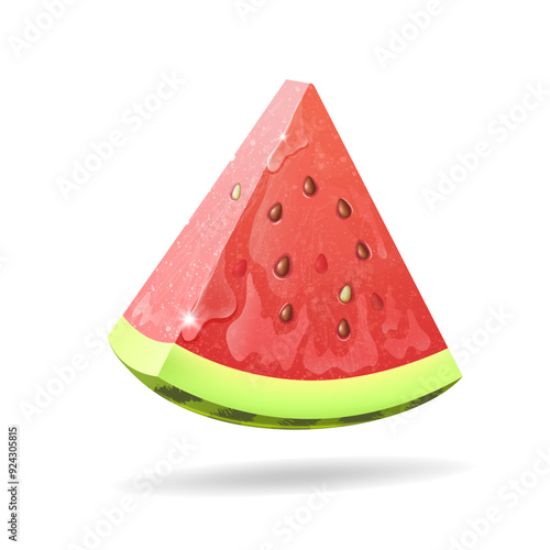 Juicy red watermelon slice. Seasonal summer berry. Isolated vector illustration on white background.