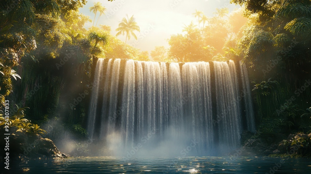 Majestic Waterfall Cascading Through Lush Rainforest Majestic Waterfall Cascading Through Lush Rainforest