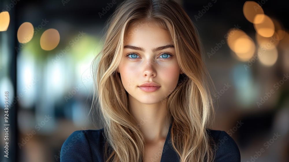 A young, ambitious woman standing confidently in a corporate environment, ready to take on challenges A young, ambitious woman standing confidently in a corporate environment, ready to take on challenges