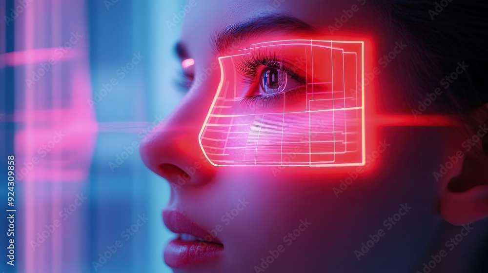 AI-powered facial recognition system being used for secure business access, bright lighting, modern and secure atmosphere AI-powered facial recognition system being used for secure business access, bright lighting, modern and secure atmosphere