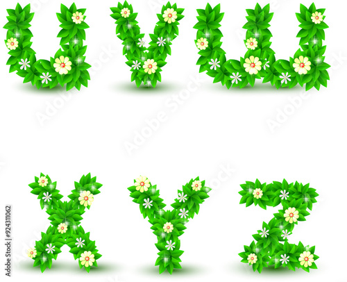 Wallpaper Mural green leaf and flowers vector set, Environmental alphabet Torontodigital.ca
