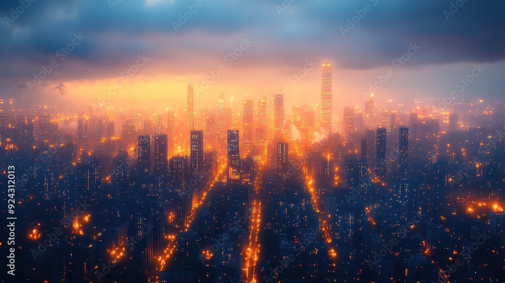 Obraz premium Cityscape at Sunset with Golden Light