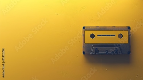 Vintage Audio Cassette Tape with Empty Label on Minimalistic Yellow Background, 3D Render photo