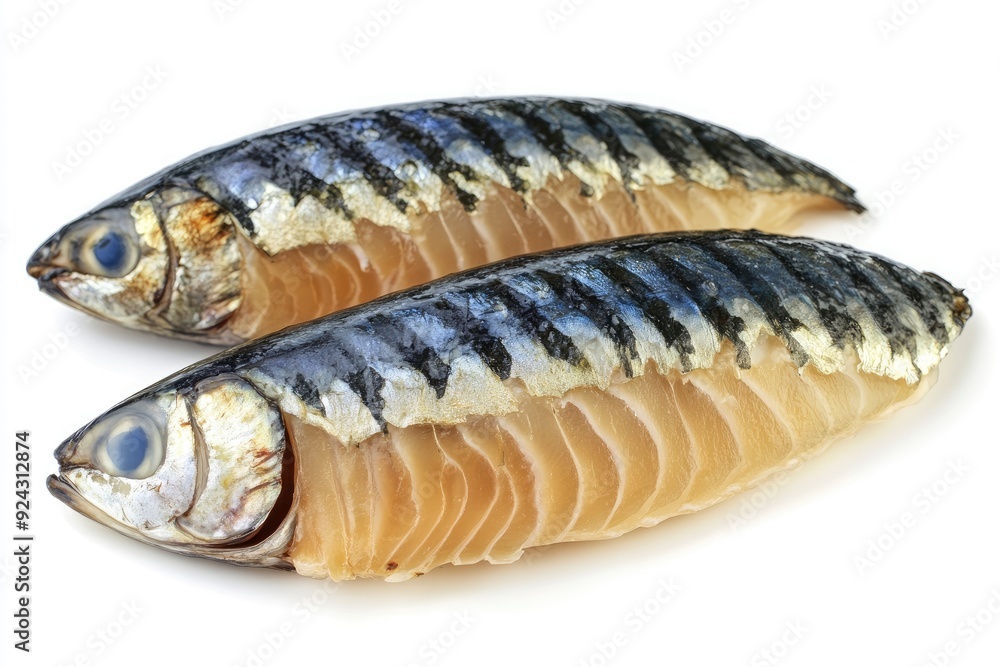 Canned mackerel fillet, isolated on white background with generative ai Canned mackerel fillet, isolated on white background with generative ai