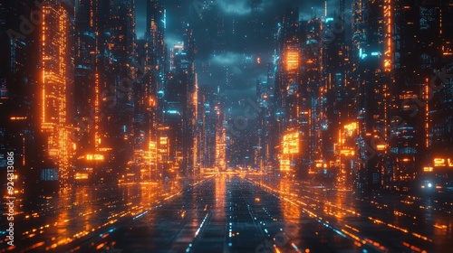 Futuristic Cityscape with Neon Lights