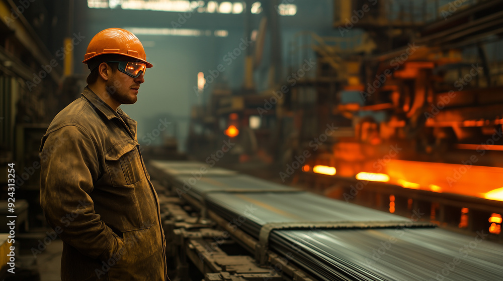 Worker in a factory wearing a hardhat, focused on industrial tasks in a construction setting Worker in a factory wearing a hardhat, focused on industrial tasks in a construction setting