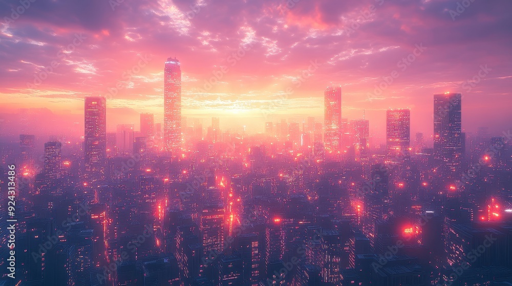 Cityscape at Sunset with Pink Sky Cityscape at Sunset with Pink Sky