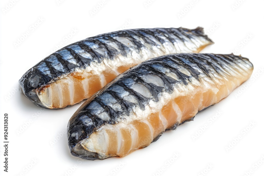 Canned mackerel fillet, isolated on white background with generative ai Canned mackerel fillet, isolated on white background with generative ai