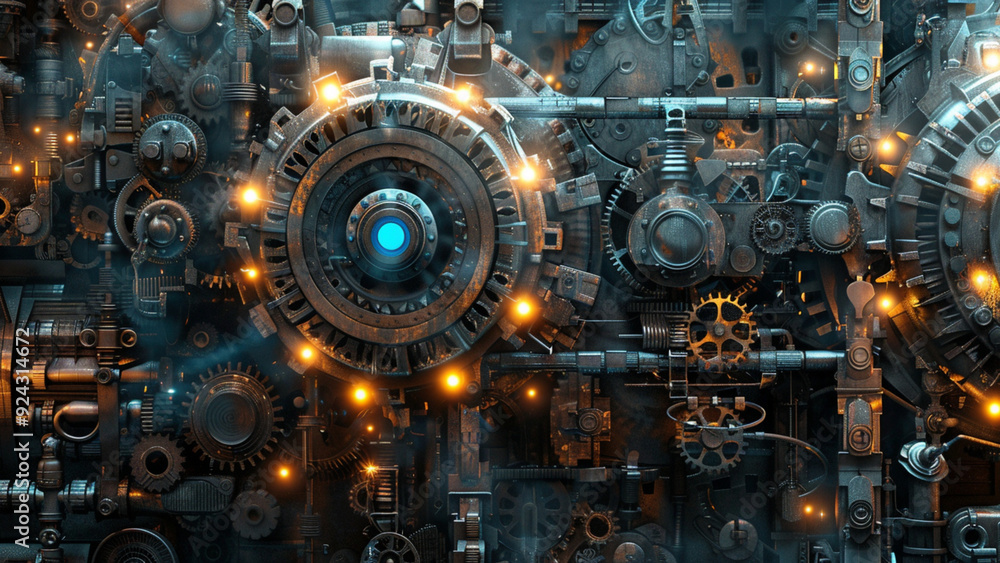 Abstract Industrial Factory with Dense Network of Metal Gears and Intricate Mechanical Parts Abstract Industrial Factory with Dense Network of Metal Gears and Intricate Mechanical Parts