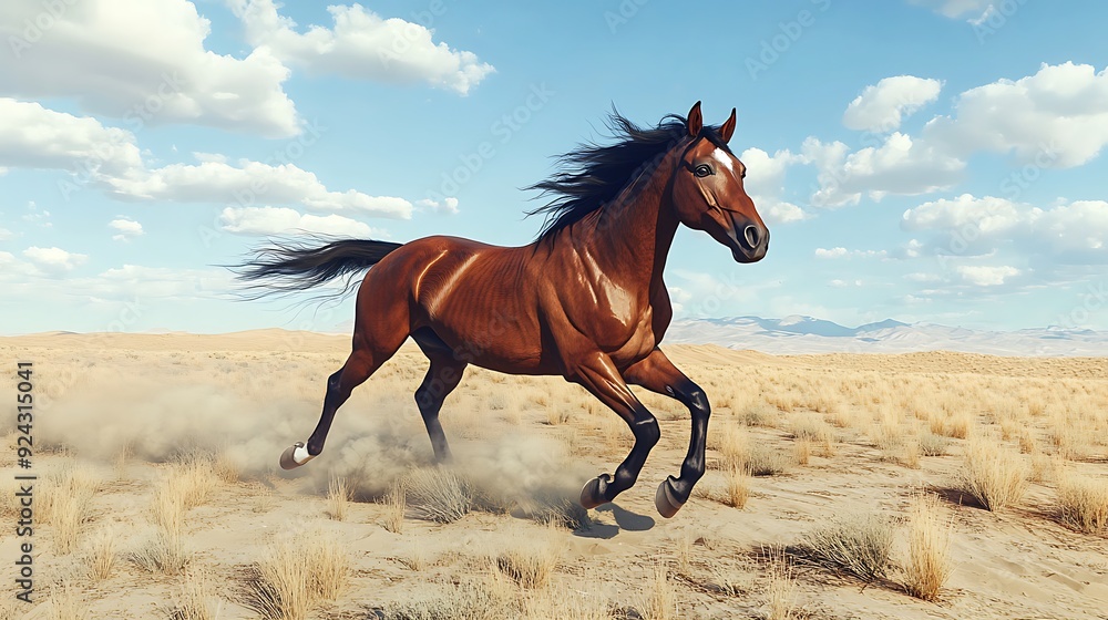 A Chestnut Horse Galloping Through the Desert A Chestnut Horse Galloping Through the Desert