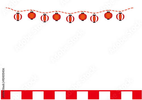 日本のお祭りの赤い提灯と紅白の幕のフレーム