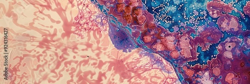 Testing for Lynch Syndrome in Colon Cancer Samples: The upper section shows standard H&E staining, while the lower section illustrates immunohistochemistry (IHC) staining for mismatch repair proteins photo