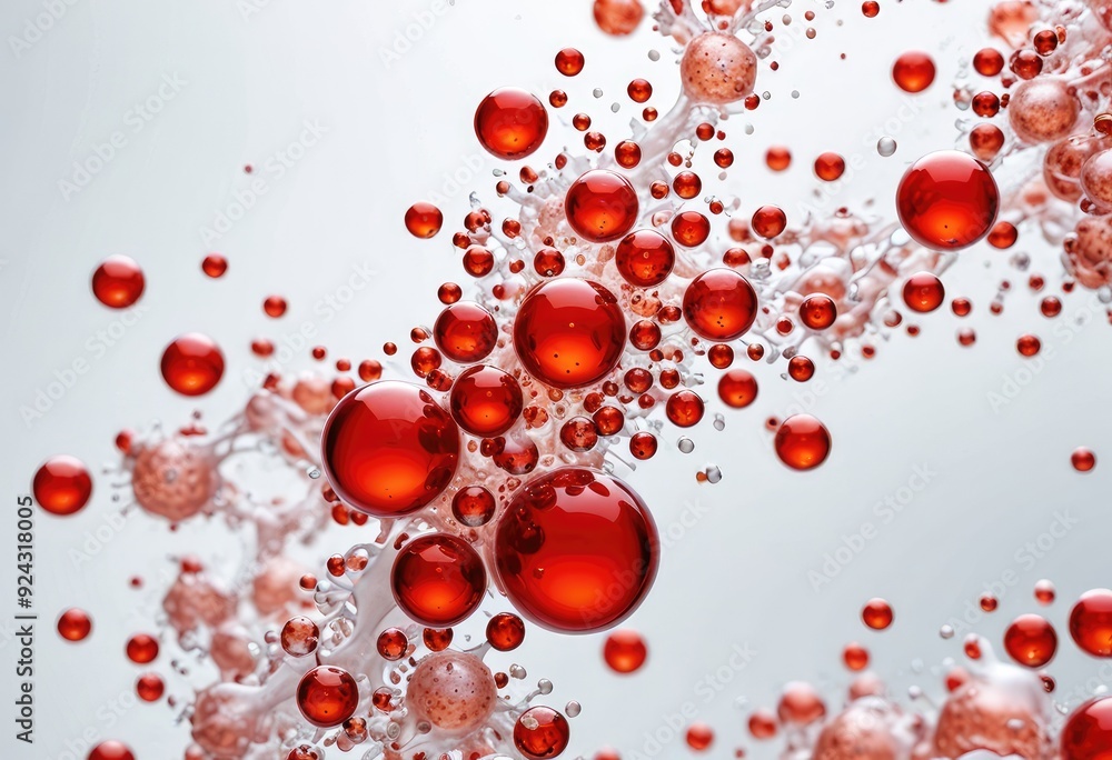red bubbles clustering on one side, fading into white space, similar to blood cells under a microscope. red bubbles clustering on one side, fading into white space, similar to blood cells under a microscope.