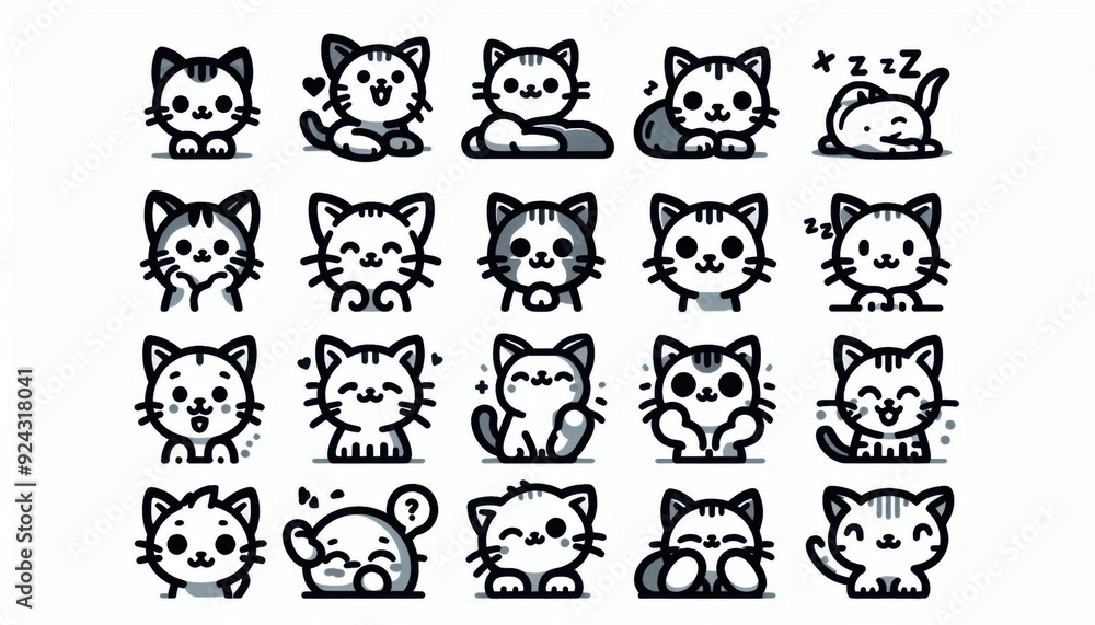 Obraz premium cute cat emoji set