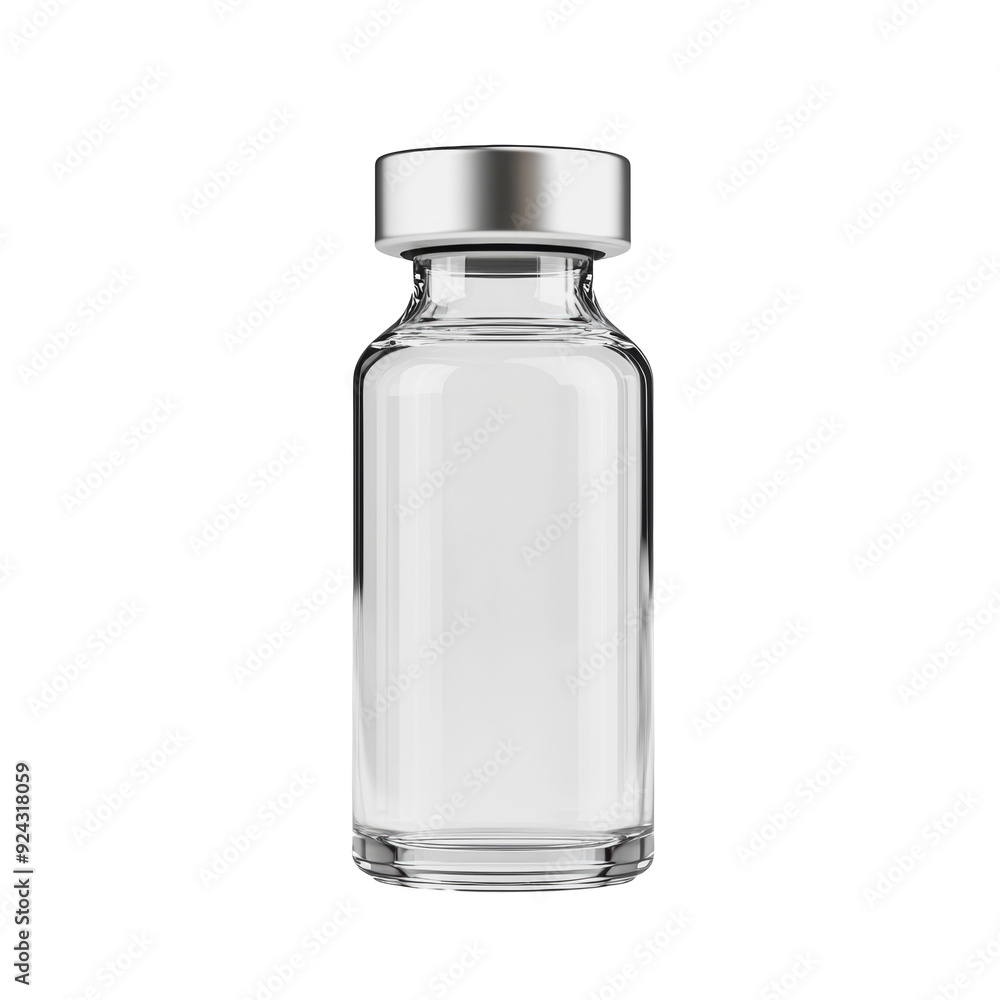 PNG Clear glass vial with silver cap for storing liquid substances