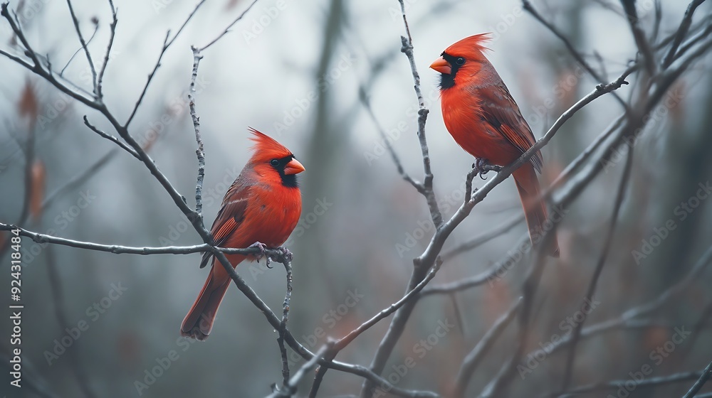 Two Cardinals Perched on Bare Branches Two Cardinals Perched on Bare Branches