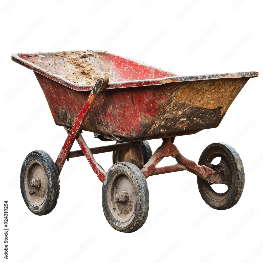 PNG A rusty red wheelbarrow filled with dirt sits on a construction site during daylight PNG A rusty red wheelbarrow filled with dirt sits on a construction site during daylight