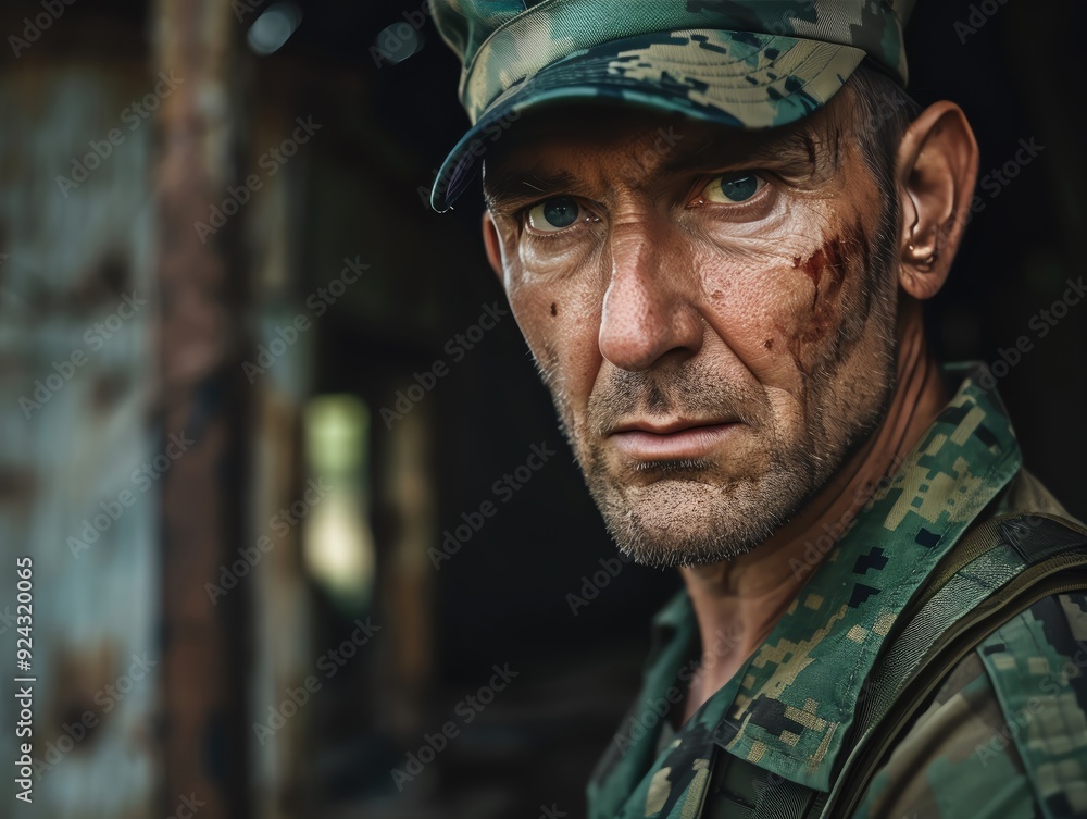 HD portrait of an army doctor with a compassionate look, camouflage uniform, field hospital setting, crisp and clear HD portrait of an army doctor with a compassionate look, camouflage uniform, field hospital setting, crisp and clear