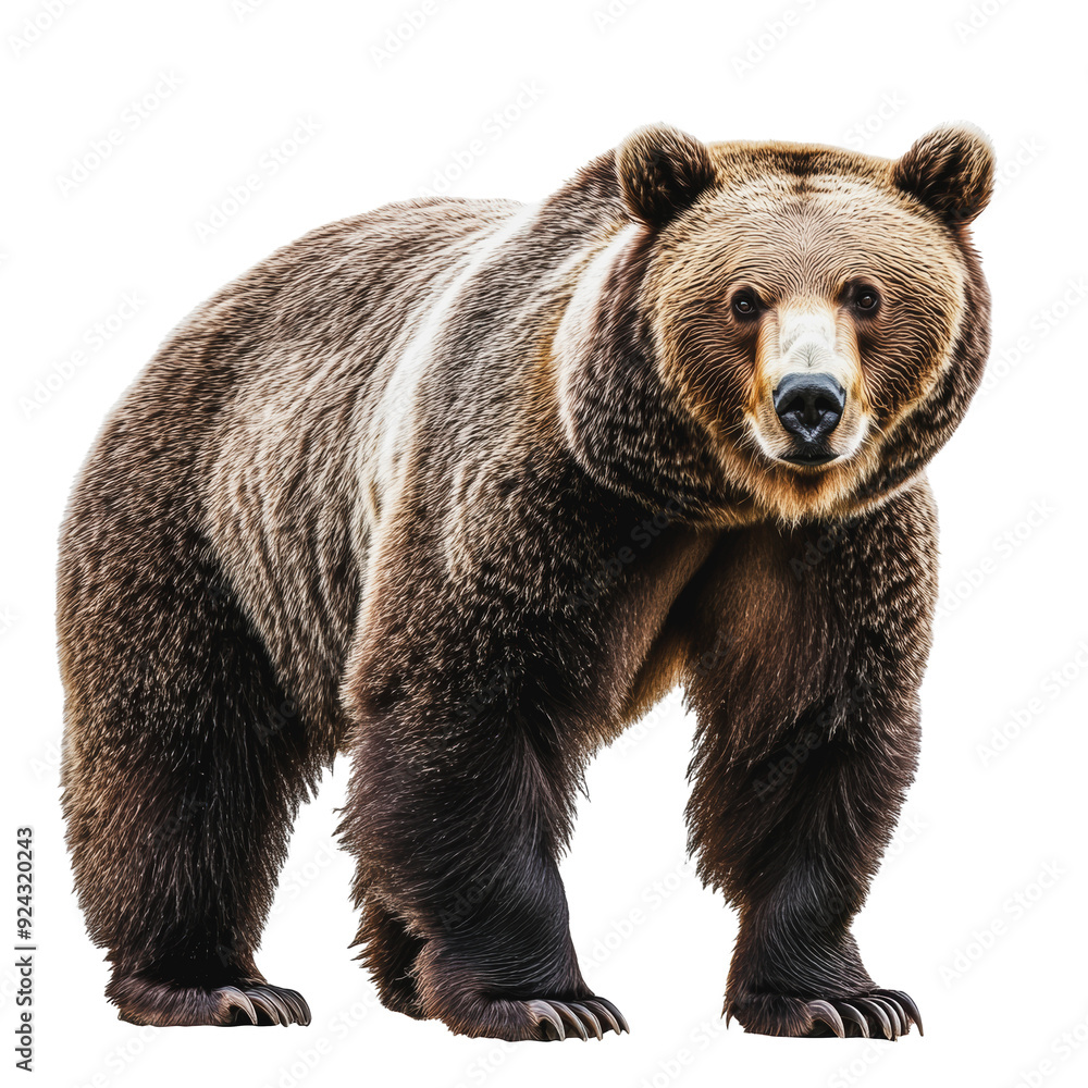 PNG A brown bear standing confidently in a natural pose, showcasing its powerful physique against a plain background PNG A brown bear standing confidently in a natural pose, showcasing its powerful physique against a plain background