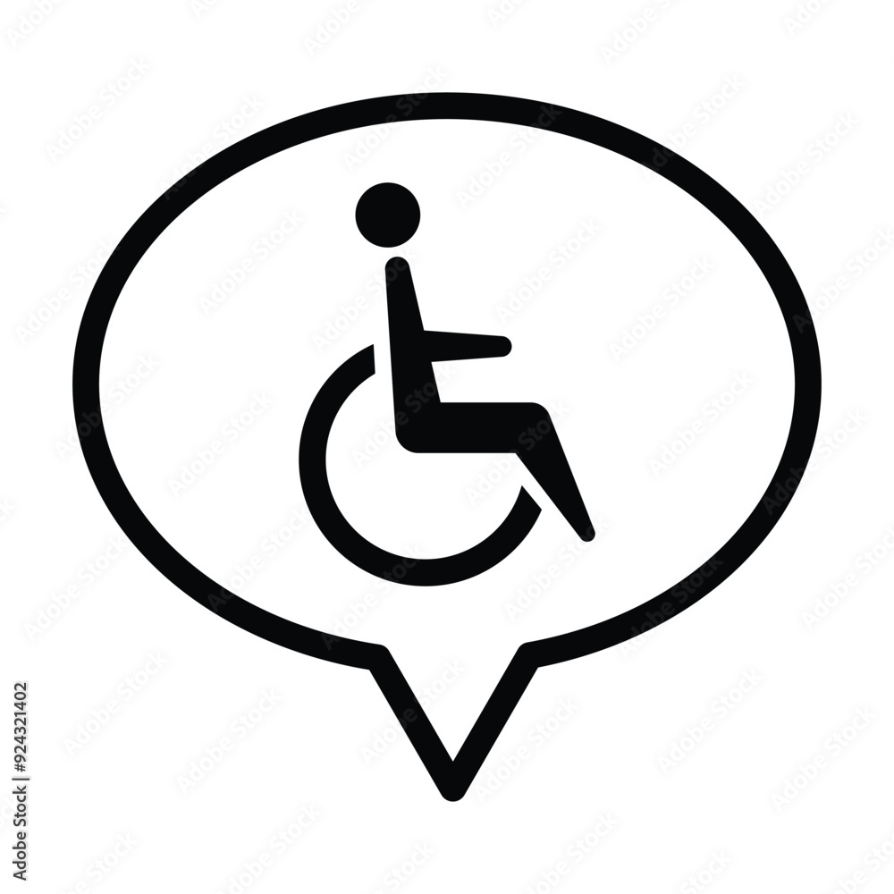 Speech bubble and handicap icon in grey scale isolated on white background. Speech bubble and handicap icon in grey scale isolated on white background.