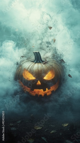 Smoldering Jack-o'-Lantern Covered in Smoke photo