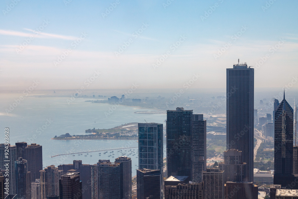Obraz premium Modern Architecture Tower Buildings, Michigan Lake, Downtown Chicago, Illinois, United States
