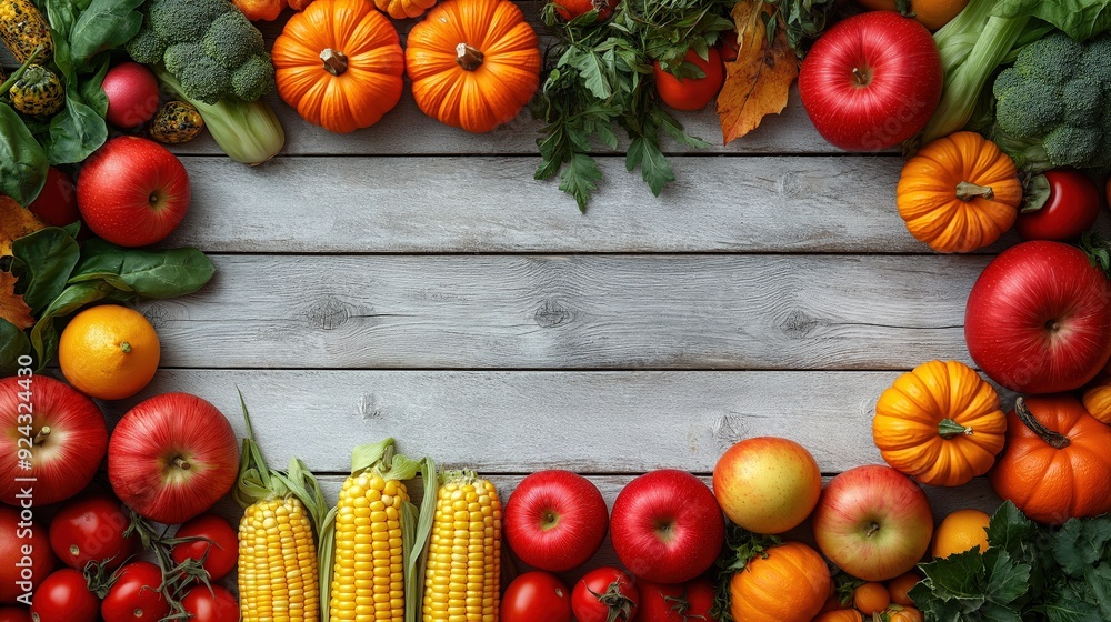 Autumn Frame with Assorted Harvest Vegetables and Fruits Autumn Frame with Assorted Harvest Vegetables and Fruits