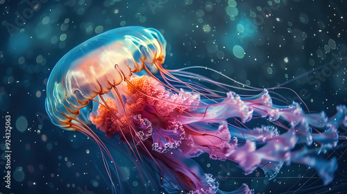 Jellyfish with light in dark background