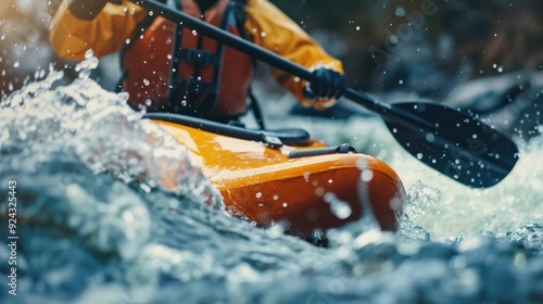 Kayaker Navigating Rapids