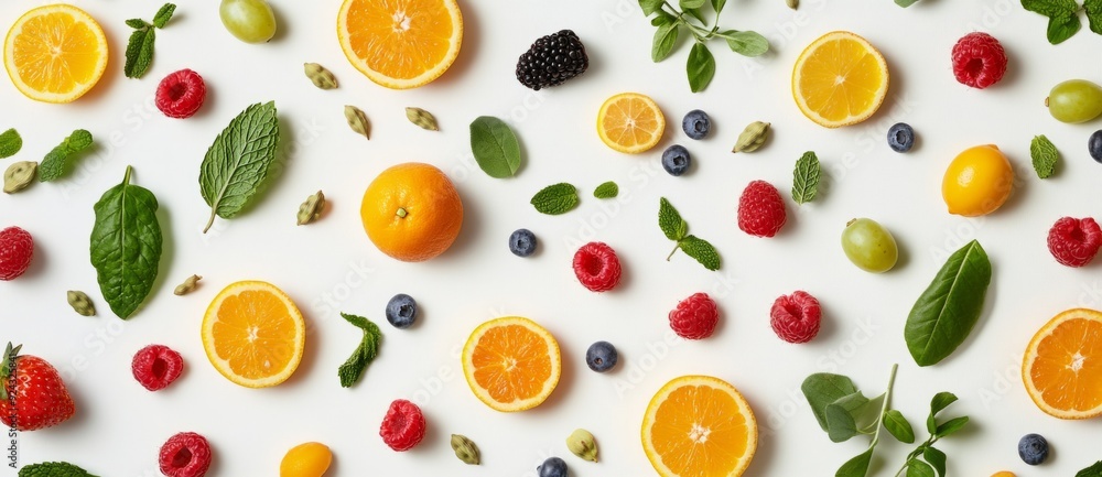 A colorful pattern of various fruits and vegetables A colorful pattern of various fruits and vegetables