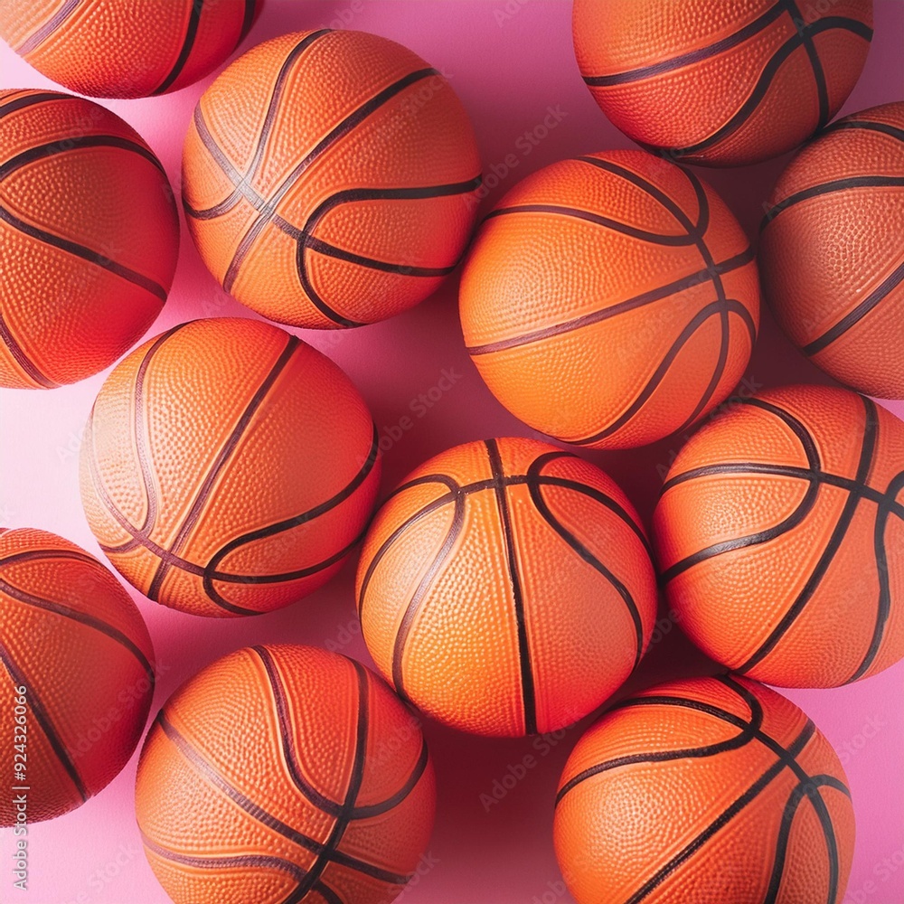 Fototapeta premium Orange Basketballs on Pink Background