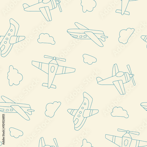 Outline Plane Fly Cloud Triangle Vector Seamless Pattern illustration Design