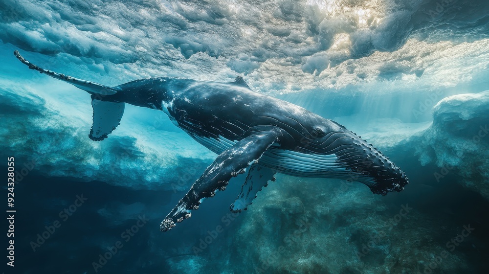 Fototapeta premium Humpback Whale Under Icy Water