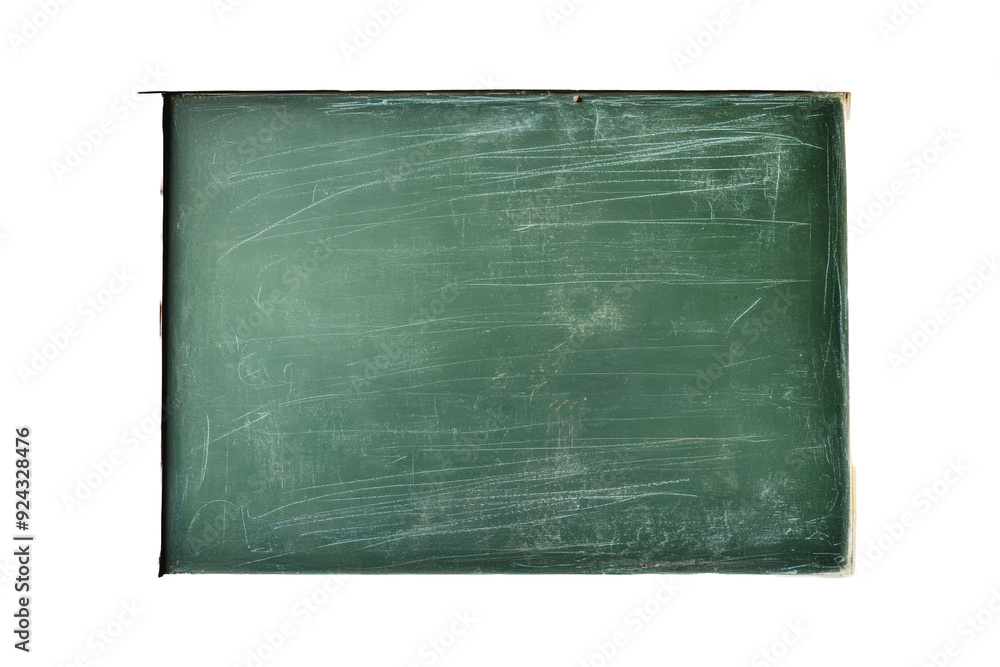 Fototapeta premium PNG Empty green chalkboard with scratches in a classroom setting
