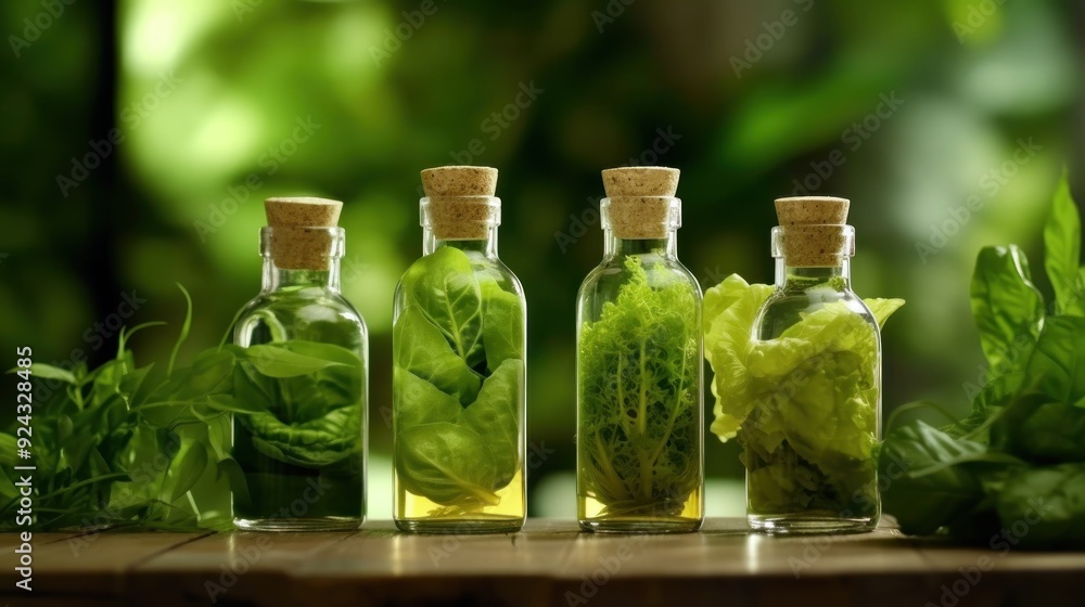 Green Herb Bottles: Natural Beauty Green Herb Bottles: Natural Beauty