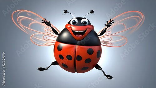 dancing ladybug a ladybug character with its wings spread. photo