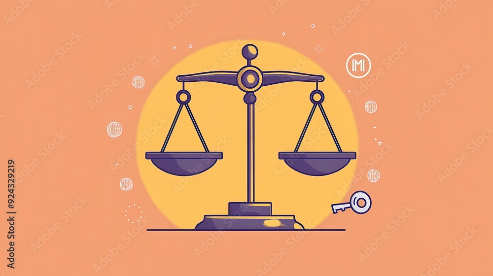 Balance Scale Icon with Key and Roman Numerals. Balance Scale Icon with Key and Roman Numerals.