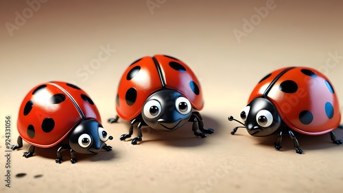 ladybug characters create quirky cartoonish figures using the iconic elements of a ladybug round.