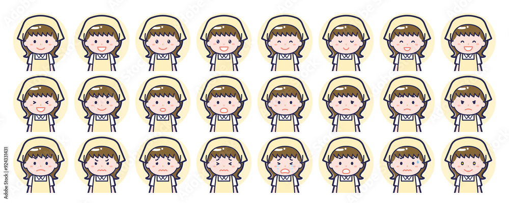 女性ハウスキーパーの表情セット