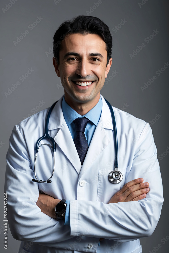 Portrait of smiling turkish doctor isolated white background Portrait of smiling turkish doctor isolated white background