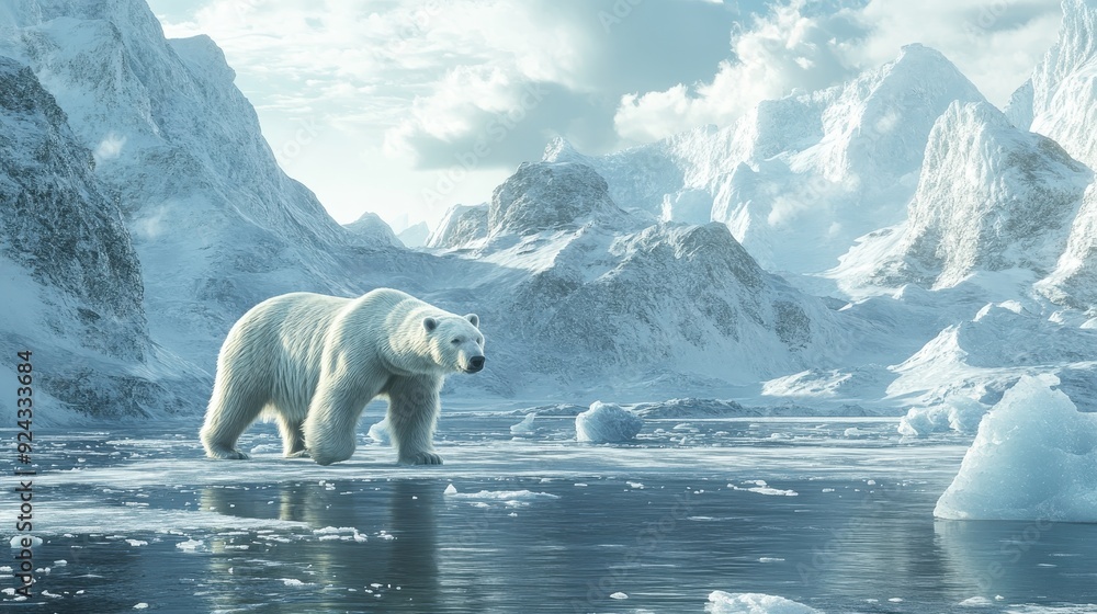 Naklejka premium Polar Bear in a Snowy Landscape.