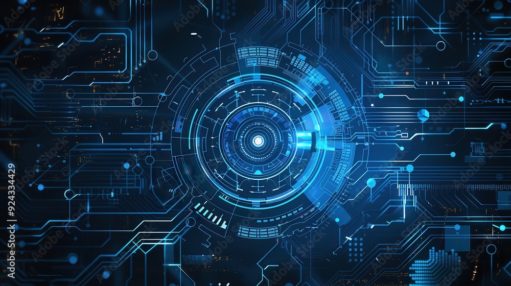 Futuristic blue digital interface with glowing circuit board. Futuristic blue digital interface with glowing circuit board.