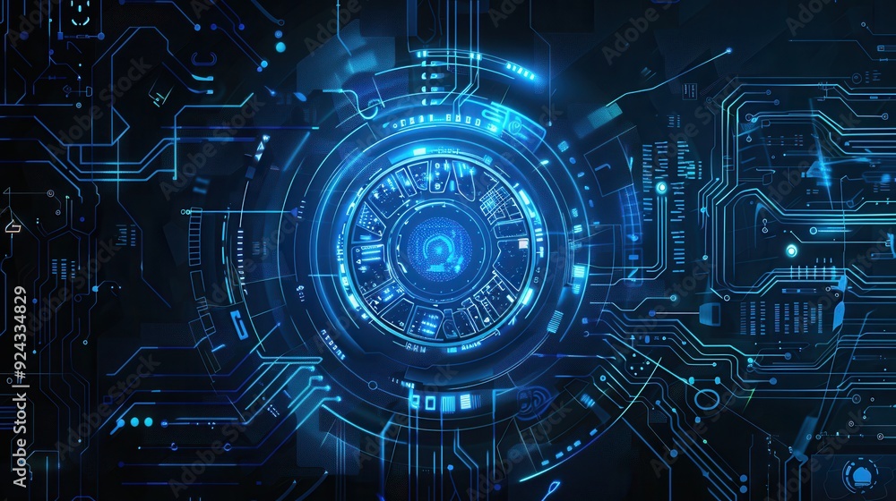 Futuristic Technology Abstract with Blue Glow.