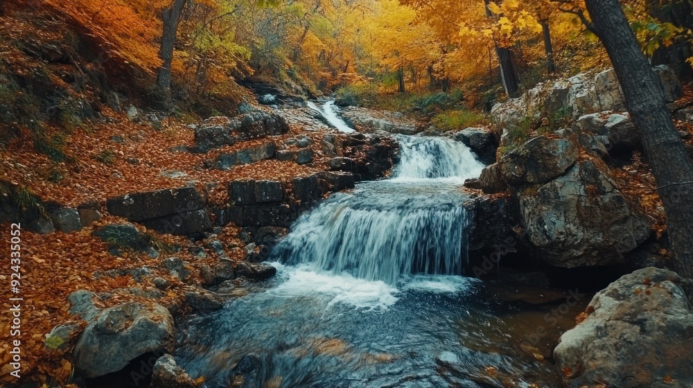 Autumn Waterfall in a Forested Landscape Autumn Waterfall in a Forested Landscape