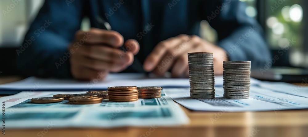 a man sitting at a table with financial documents and a calculator, sovling financial problem a man sitting at a table with financial documents and a calculator, sovling financial problem